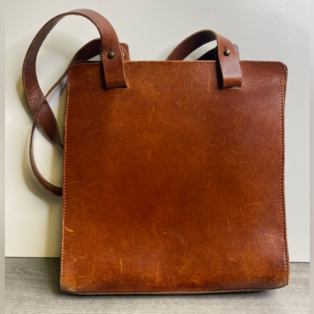 Vintage Cole Haan Brown Leather Tote Shoulder Bag Distressed